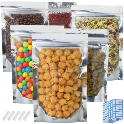 150-Pack 14" x 10" Large Reclosable Mylar Bags for Food Storage Stand Up 1 Gallon Bags Resealable Smell Proof Aluminum Silver Foil Pouches with Clear Window Kitchen Storage Edible Packaging