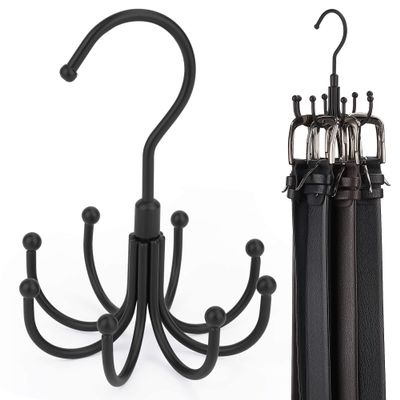 ZEDODIER Belt Hanger, 4 Pack Rotatable Belt Rack Closet Accessories Organizer, Maximum 24 Storage Capacity, Hanging Holder Storage Hook for Belt, Bra, Tank Top, Tie, Scarf, Purse, Black