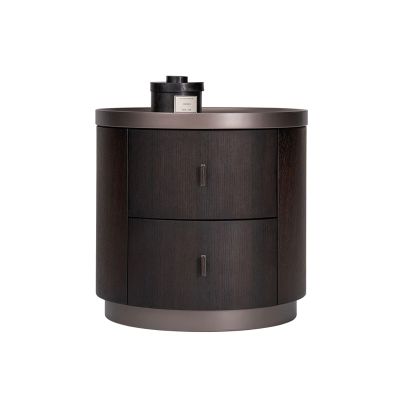 JITEM Modern Nightstand Luxury Round Bedside Table W/ 2 Drawer & Leather Handle Wooden End Side Table Italian Style Bedside Cabinet for Office