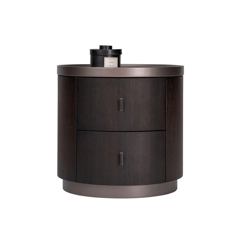 JITEM Modern Nightstand Luxury Round Bedside Table W/ 2 Drawer & Leather Handle Wooden End Side Table Italian Style Bedside Cabinet for Office