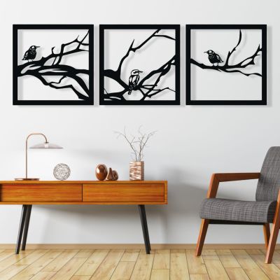Fayholy Tree Branch Bird Metal Wall Art, Birds on Branch Metal Wall Decor, Tree Branches Wall Art for Living Room, Bedroom(Black,35''x12'' | 90x30cm)