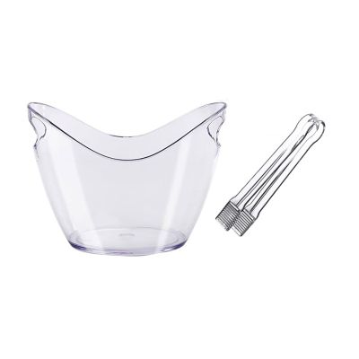 Beer Bottle Bucket 8 Liter Acrylic Ice Bucket with Ice Tongs, Plastic Tub Oval Storage Bucket Ice Buckets for 2 Wine or Champagne Bottles Ice Bucket Ice Bucket for Cocktail Bar (Color : Black)