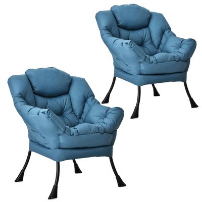 KOMFOTT Modern Accent Chair Set of 2, Soft Upholstered Lazy Sofa with Side Pocket & Armrests, Single Sofa Armchair, Leisure Sofa Chair for Living Room, Bedroom, Navy