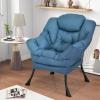 KOMFOTT Modern Accent Chair Set of 2, Soft Upholstered Lazy Sofa with Side Pocket & Armrests, Single Sofa Armchair, Leisure Sofa Chair for Living Room, Bedroom, Navy view 2