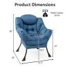 KOMFOTT Modern Accent Chair Set of 2, Soft Upholstered Lazy Sofa with Side Pocket & Armrests, Single Sofa Armchair, Leisure Sofa Chair for Living Room, Bedroom, Navy view 3