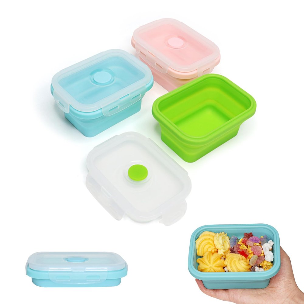 Alimat PluS 11.8oz Small Silicone Collapsible Food Storage Containers With Lids, 3 Pack Set 350ml Collapsible Food Storage Containers with Lids, Travel Food Containers for Outdoor and Kitchen