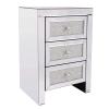 POCHY Beautiful Nightstand Nightstand Crystal Diamond Mirror Bedside Table with 3 Drawers Bedside Cabinet Simple Silver Bedroom Bedside Dresser Save Space view 1