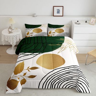Modern Geometric Comforter Set Queen Size for Teens Youth Artists Minimalist, Boho Abstract Bedding Tropical Palm Leaves Bedding Comforter Sets Simple Graphic Printed Duvet Insert with 2 Pillowcases