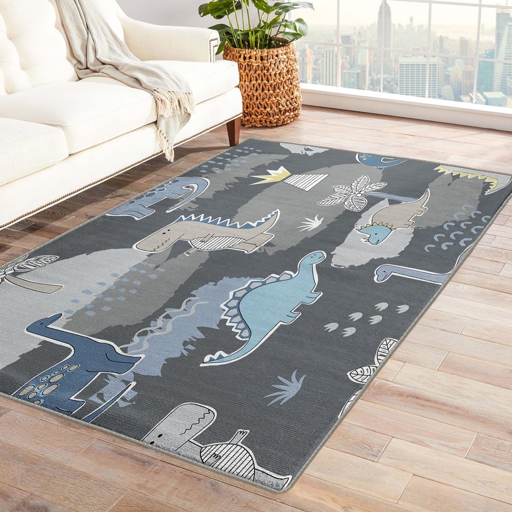 ZDABAOEC Kids Dino Rug, 6x9 Rug, Cute Dinosaur Area Rugs for Boys Bedroom & Room Decor, Nursery Playroom Classroom Patterned Large Rug, Washable Non Slip Indoor Floor Carpet