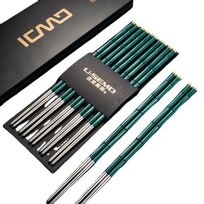 SALFEE 10pairs Stainless Steel Chopsticks Set Metal Non-Slip Chopstick Reusable