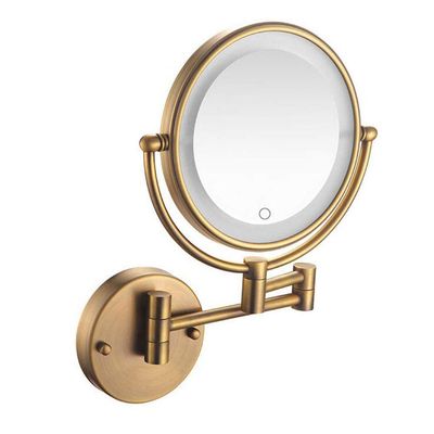 8inch LED Teles Bathroom Mirrors,Adjustable Light Wall Mounted Makeup Mirror Double-Sided 360Swivel Folding Beauty Mirror Round Shape Extendable,Antique Copper (Color : Antique Copper, Size : 3X)
