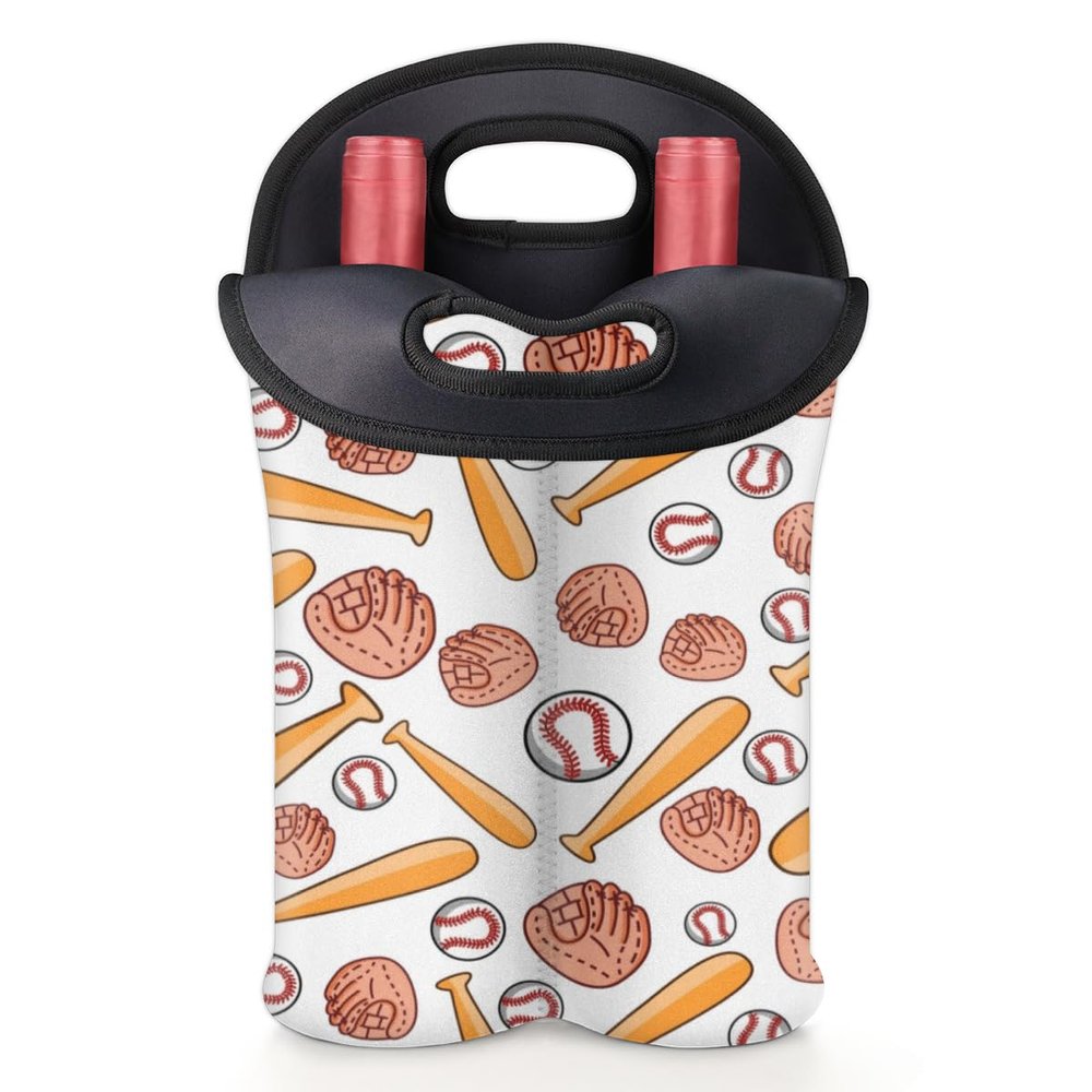 Baseball Wine Lover Hostess Gifts for Women & Men Sports Neoprene Wine Bags 2 Bottle Wine Carrier Tote for Party Travel Picnic