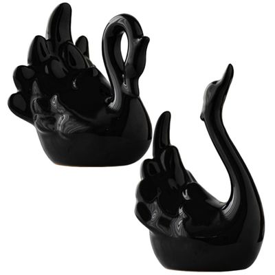 2pcs Ceramic Swan Statue Couple Swan Table Sculpture Elegant Swan Figurine Porcelain Swan Figure Desktop Swan Ornament for Home Living Room Decorations Black