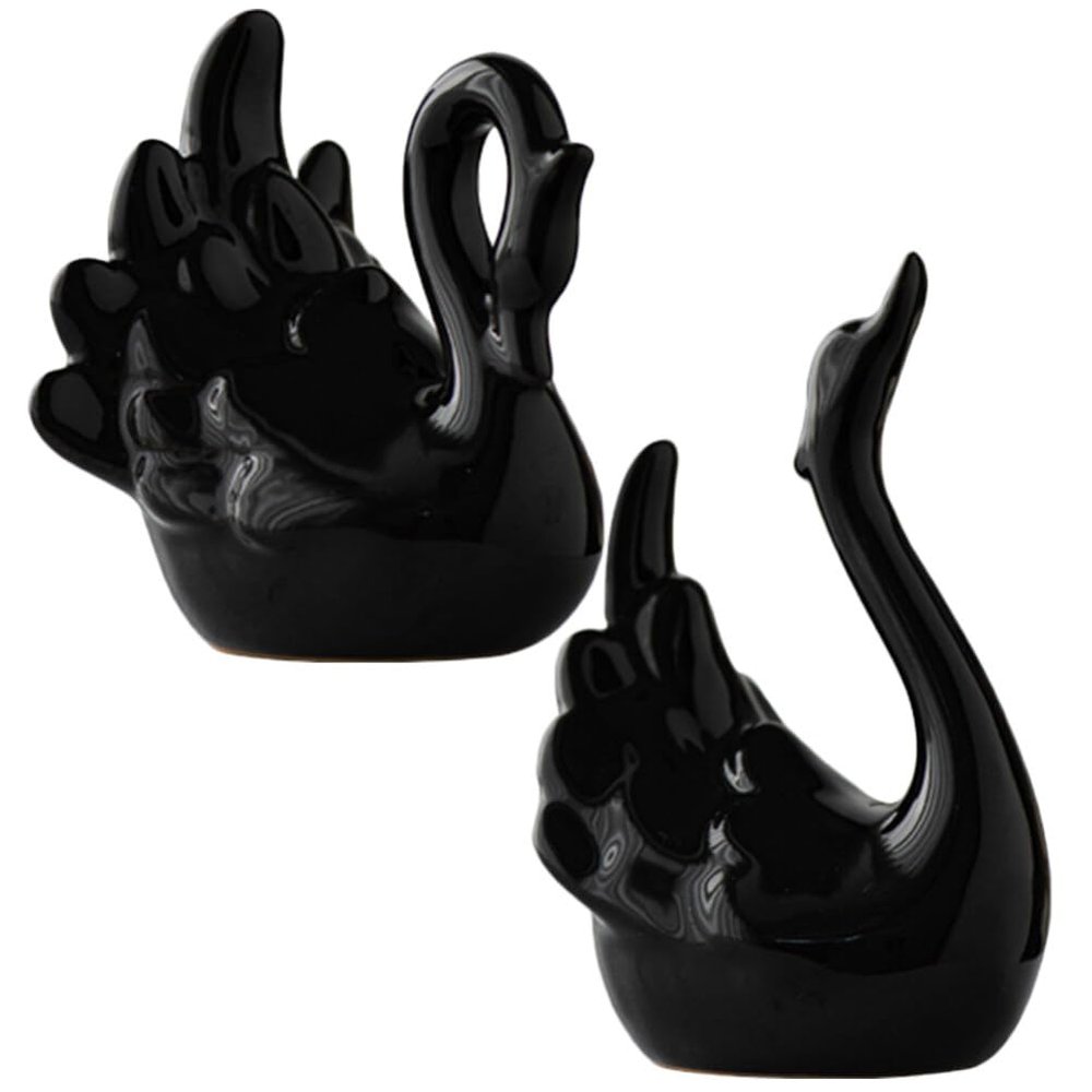 2pcs Ceramic Swan Statue Couple Swan Table Sculpture Elegant Swan Figurine Porcelain Swan Figure Desktop Swan Ornament for Home Living Room Decorations Black