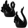2pcs Ceramic Swan Statue Couple Swan Table Sculpture Elegant Swan Figurine Porcelain Swan Figure Desktop Swan Ornament for Home Living Room Decorations Black view 1