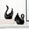 2pcs Ceramic Swan Statue Couple Swan Table Sculpture Elegant Swan Figurine Porcelain Swan Figure Desktop Swan Ornament for Home Living Room Decorations Black view 2
