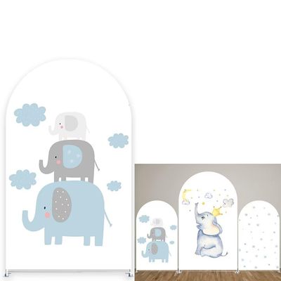 Aerdce Arch Backdrop Cover for Birthday Party Baby Shower Decoration Three Catoon Cute Elephants Arched Frame Fabric Cover Props