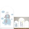 Aerdce Arch Backdrop Cover for Birthday Party Baby Shower Decoration Three Catoon Cute Elephants Arched Frame Fabric Cover Props view 1