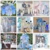 Aerdce Arch Backdrop Cover for Birthday Party Baby Shower Decoration Three Catoon Cute Elephants Arched Frame Fabric Cover Props view 3