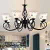 YUEGOO Chandeliers,Pastoral Style Chandelier Creative Iron Light Flower-Shaped Glass Lampshade Ceiling Lamps for Living Room Bedroom Dining Room Art Lamps Lighting/Black/85 * 47Cm view 1