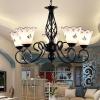 YUEGOO Chandeliers,Pastoral Style Chandelier Creative Iron Light Flower-Shaped Glass Lampshade Ceiling Lamps for Living Room Bedroom Dining Room Art Lamps Lighting/Black/85 * 47Cm view 2