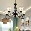 YUEGOO Chandeliers,Pastoral Style Chandelier Creative Iron Light Flower-Shaped Glass Lampshade Ceiling Lamps for Living Room Bedroom Dining Room Art Lamps Lighting/Black/85 * 47Cm view 3