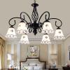 YUEGOO Chandeliers,Pastoral Style Chandelier Creative Iron Light Flower-Shaped Glass Lampshade Ceiling Lamps for Living Room Bedroom Dining Room Art Lamps Lighting/Black/85 * 47Cm view 4
