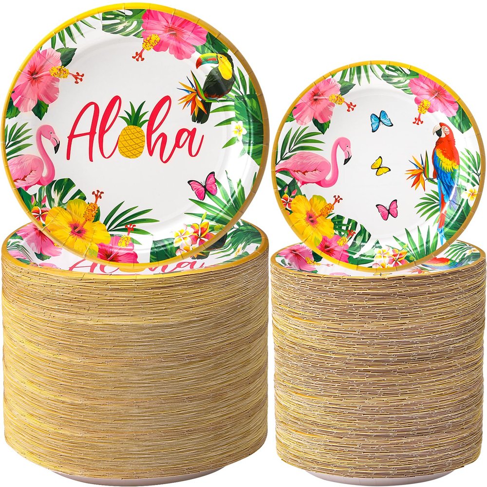 Dandat 192 Pcs Hawaiian Luau Party Decorations Supplies, Luau Tropical Birthday Party Disposable Plates Summer Boho Beach Holiday Party Paper Plates
