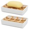 Bamboo Soap Dishes for Shower Wooden Soap Bar Holder for Bathroom Soap Tray Easy to Clean, Durable and with Non-Slip Pads(Single White Square) view 1
