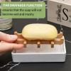 Bamboo Soap Dishes for Shower Wooden Soap Bar Holder for Bathroom Soap Tray Easy to Clean, Durable and with Non-Slip Pads(Single White Square) view 3