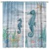 INSFBRB Sea Seahorse Curtains for Living Room, Retro Compass Wooden Nautical Coastal Ocean Seahorse Starfish Theme Rod Pocket Thermal Insulated,Window Drapes 84x84in view 1