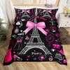 Eiffel Tower Bedding Set Heart Decor,City Building of Paris Comforter Cover,French Style Romantic France Duvet Cover Twin,Make Up Themed Pink Room Decor Gorgeous Dress Modern Fashion Bed Set for Girls view 1