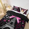 Eiffel Tower Bedding Set Heart Decor,City Building of Paris Comforter Cover,French Style Romantic France Duvet Cover Twin,Make Up Themed Pink Room Decor Gorgeous Dress Modern Fashion Bed Set for Girls view 2
