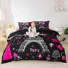 Eiffel Tower Bedding Set Heart Decor,City Building of Paris Comforter Cover,French Style Romantic France Duvet Cover Twin,Make Up Themed Pink Room Decor Gorgeous Dress Modern Fashion Bed Set for Girls view 4