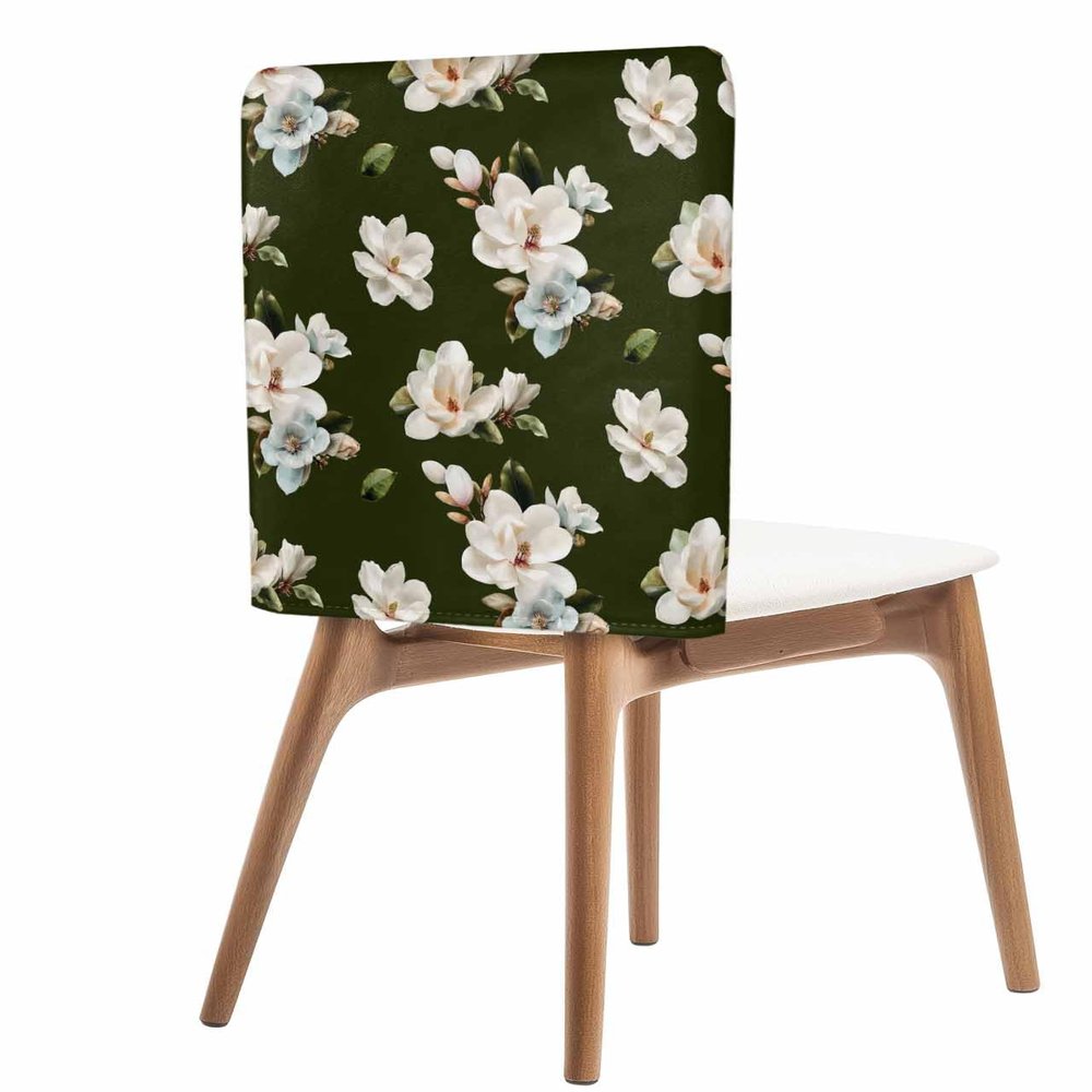 AMZRicher White Flower Chair Back Covers for Dining Chairs 6 Pack, Washable Removable Chair Slipcover Back Chair Protector for Wedding Party Baby Shower Country French Floral Dark Green Floral Chic