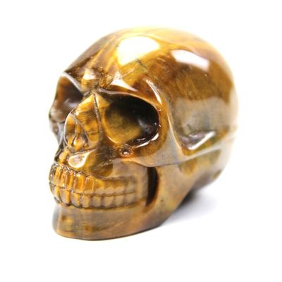 2" Natural Rock Quartz Crystal Skull Head,Skull Crystal Fine Art Sculpture,Hand Carved Gemstone Skull Figurine Stone for Halloween Reiki Healing Crystal Home Decoration (Tiger Eye Stone)