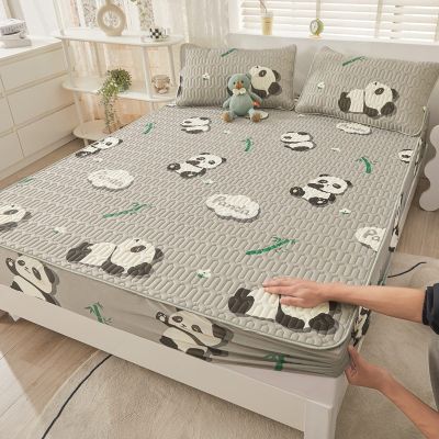 FCLDESHOP Soft Deep Pockets Fitted Sheet,Summer Latex Solid Color Bedding Sheet, Cartoon Printed Anti-Slip Deep Pocket Mattress Protector Pillowcase,Panda,180 * 200cm (3pcs)