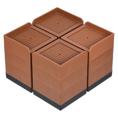 uxcell Furniture Risers 4.3 Inch, 4Pcs Square Bed Risers Adjustable Couch Lifter Block for Extender for Bed Desk Sofa Table Lift Support Up to 1300Lbs, Brown