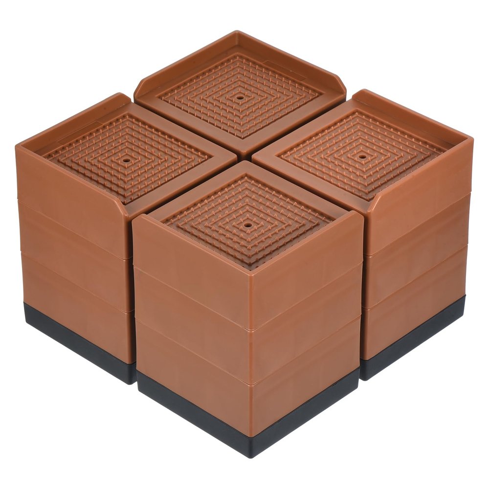 uxcell Furniture Risers 4.3 Inch, 4Pcs Square Bed Risers Adjustable Couch Lifter Block for Extender for Bed Desk Sofa Table Lift Support Up to 1300Lbs, Brown