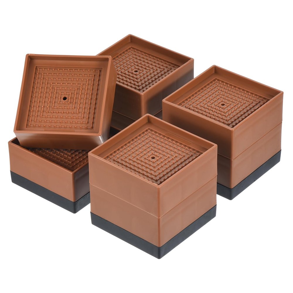 uxcell Bed Risers 4Pcs, 3 Inch Furniture Risers Square Adjustable Couch Riser with Non-Slip Mat for Bed Desk Sofa Table Lift Supports Up to 1300Lbs, Brown