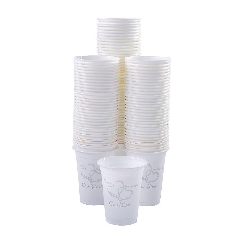 Fun Express Bulk 200 Count Two Hearts Wedding Disposable Plastic Cups