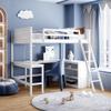 SECOLI Wooden Full Size Bed Frame Full Size Loft Bed with Shelves and Desk, Wooden Loft Bed with Desk - White view 1