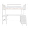 SECOLI Wooden Full Size Bed Frame Full Size Loft Bed with Shelves and Desk, Wooden Loft Bed with Desk - White view 4