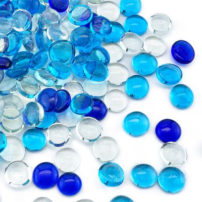 CYS EXCEL Blue Mix Glass Gemstone Beads Vase Fillers (2 LBS) Flat Marble Beads Multiple Color Choices Aquarium Decor Rocks Floral Stones Decorative Mosaic Gem Pebbles