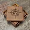 Compass Nautical Coasters - Handmade Coasters Set of 6 - Engraved Barware Decorations - Leather Bar Decor - Man Cave Father's Day Present view 2