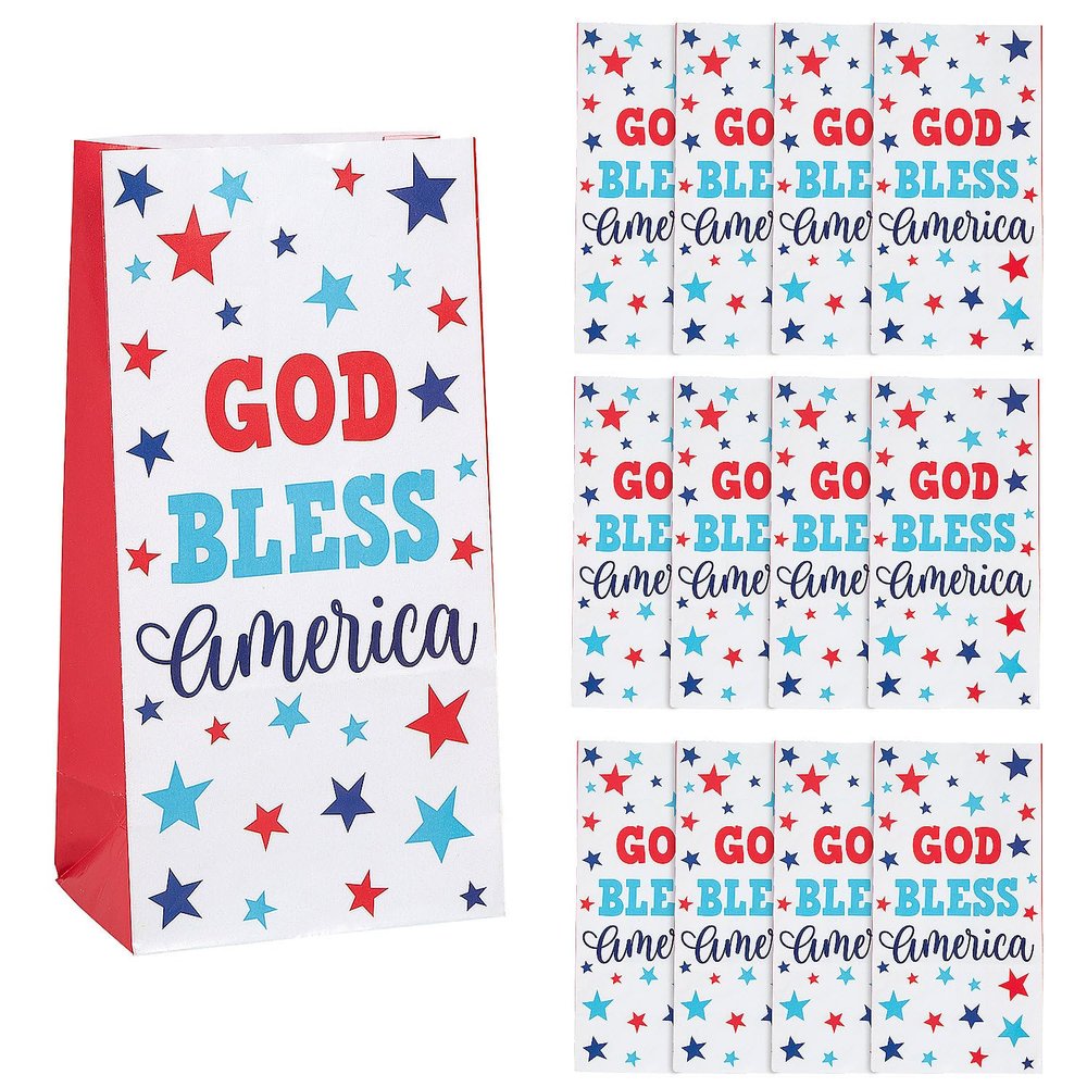 Fun Express 5 1/4" x 10" Religious Patriotic Paper Treat Bags 12 Pieces