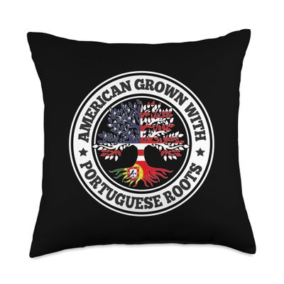 99 Gifts Portuguese Fan T-Shirts & Jersey Portuguese Grown in America Portugal Throw Pillow, 18x18, Multicolor