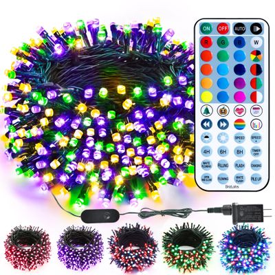Brizled Color Changing Mardi Gras String Lights 98FT 300 LED RGB Christmas Lights Dimmable Multifunctional Christmas Light with Remote for Indoor Outdoor Halloween Xmas Tree Holiday Party Decor