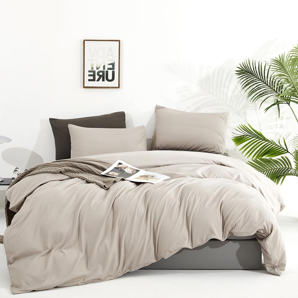 Forxiexie Beige Khaki Comforter Set Twin Size Creamy Brown Bedding Set Soft Women Girls Oatmeal Beige Bedding Comforter Solid Cream Beige Khaki Blanket Quilts Breathable Plain Tan Color Comforter