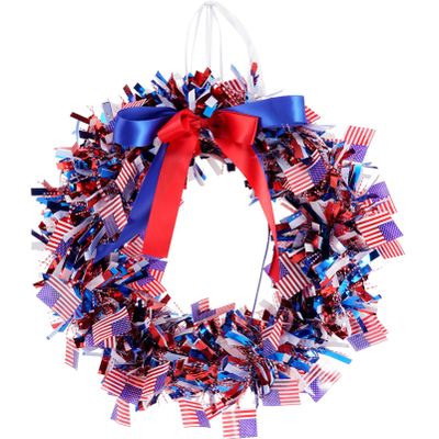 Beavorty Patriotic Independence Day Wreath American Flag Flower Decoration for Front Door Home for July Celebrations Festive Gatherings